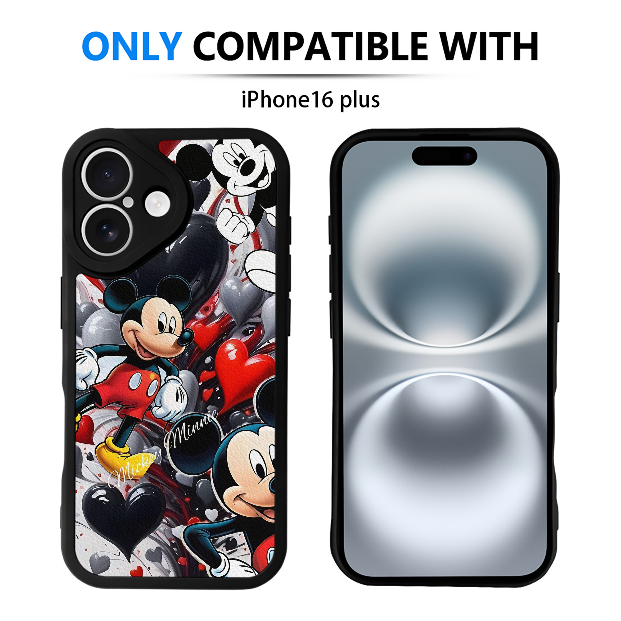 （画像用） ミッキーマウス Mickey Mouse 【iPhone 16シリーズ対応】シリコンスマホケース（レザー調） 材質：シリコン